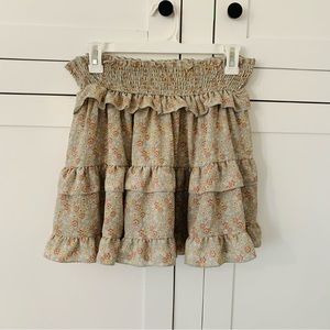 Green Pink Floral Pull On Tiered Mini Skirt Size Medium